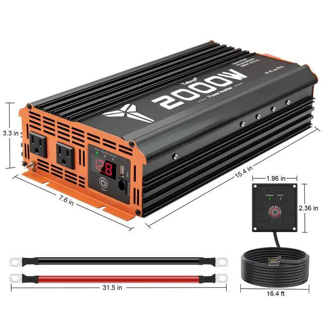 Alt view image 3 of 7 - 2000W Inverter 12V DC to 110V AC Converter for Home, RV, Truck, Off-Grid Solar Power Inverter with Built-in 5V/2.1A USB, AC Hardwire Port, Remote Controller