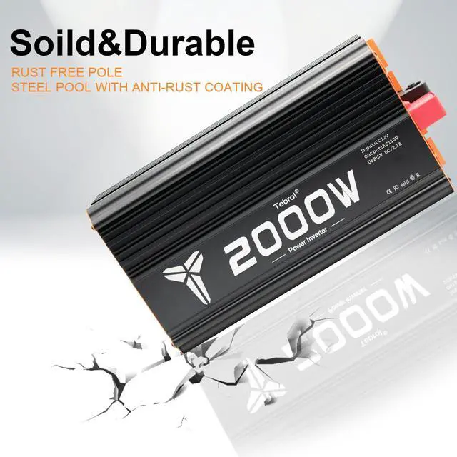 Alt view image 6 of 7 - 2000W Inverter 12V DC to 110V AC Converter for Home, RV, Truck, Off-Grid Solar Power Inverter with Built-in 5V/2.1A USB, AC Hardwire Port, Remote Controller