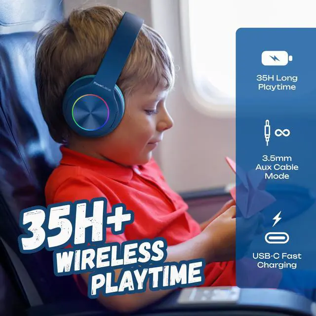 Alt view image 2 of 7 - PLED Kids Bluetooth Headphones, Kids Wireless Headphones with LED Lights, 74/85/94dB Safe Volume, Micro SD, AUX Cable, Hi-Fi Stereo, Built-in Mic Over Ear Kid Headphone for Travel/Tablet/PC