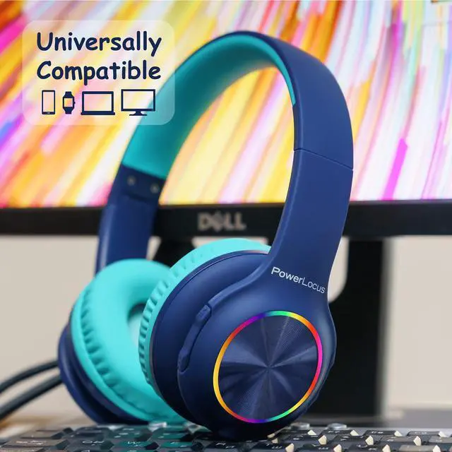 Alt view image 4 of 7 - PLED Kids Bluetooth Headphones, Kids Wireless Headphones with LED Lights, 74/85/94dB Safe Volume, Micro SD, AUX Cable, Hi-Fi Stereo, Built-in Mic Over Ear Kid Headphone for Travel/Tablet/PC