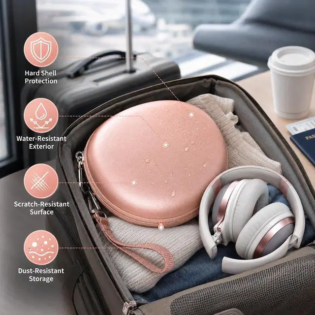 Alt view image 4 of 7 - Hard Headphone Case for Beats Solo 4 3 2 & Studio Pro | Extra-Large Protective Shell for Foldable On-Ear Headsets, Storage for Students, Commuters, Home and Travel - Rose Gold