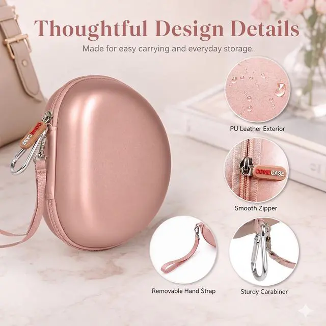 Alt view image 5 of 7 - Hard Headphone Case for Beats Solo 4 3 2 & Studio Pro | Extra-Large Protective Shell for Foldable On-Ear Headsets, Storage for Students, Commuters, Home and Travel - Rose Gold