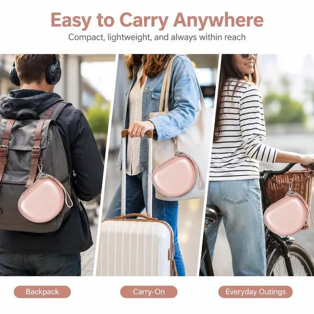 Alt view image 6 of 7 - Hard Headphone Case for Beats Solo 4 3 2 & Studio Pro | Extra-Large Protective Shell for Foldable On-Ear Headsets, Storage for Students, Commuters, Home and Travel - Rose Gold