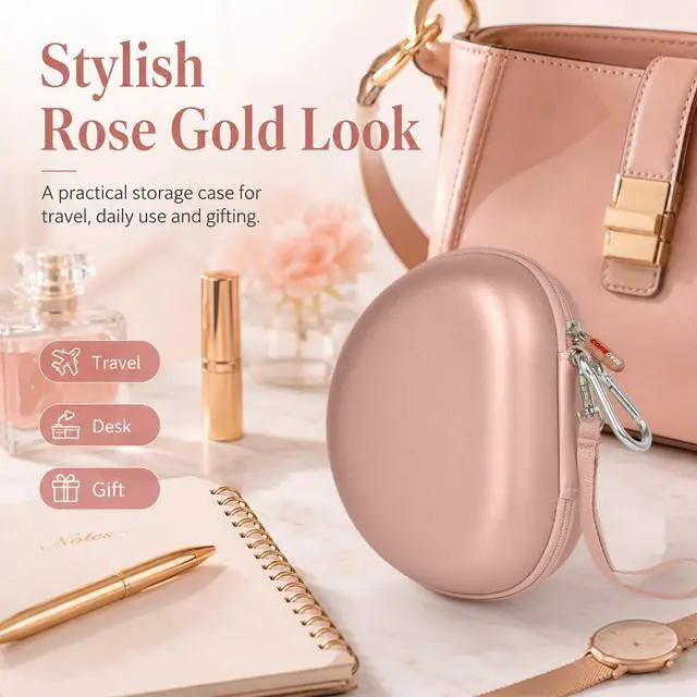 Alt view image 7 of 7 - Hard Headphone Case for Beats Solo 4 3 2 & Studio Pro | Extra-Large Protective Shell for Foldable On-Ear Headsets, Storage for Students, Commuters, Home and Travel - Rose Gold
