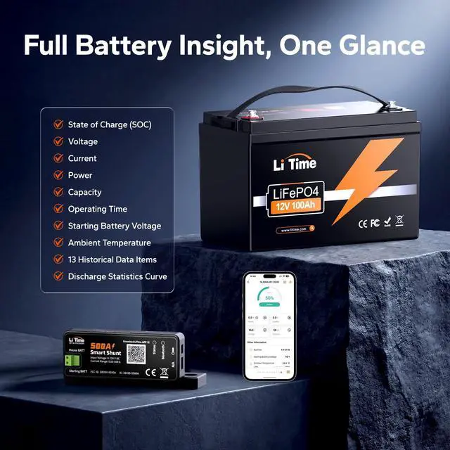 Alt view image 2 of 7 - 500A Bluetooth Battery Shunt, Compatible with 8V120V Lead Acid, LFP, Lithium, AGM Batteries, SOC, Alarm Alerts, History Records, App Monitoring, Ideal for RV/Marine/Off-Grid