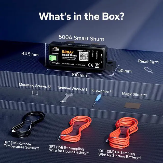 Alt view image 5 of 7 - 500A Bluetooth Battery Shunt, Compatible with 8V120V Lead Acid, LFP, Lithium, AGM Batteries, SOC, Alarm Alerts, History Records, App Monitoring, Ideal for RV/Marine/Off-Grid