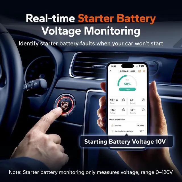 Alt view image 6 of 7 - 500A Bluetooth Battery Shunt, Compatible with 8V120V Lead Acid, LFP, Lithium, AGM Batteries, SOC, Alarm Alerts, History Records, App Monitoring, Ideal for RV/Marine/Off-Grid