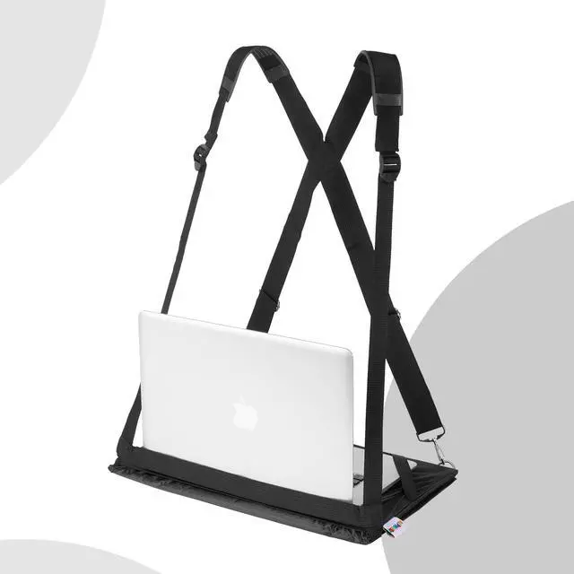 Alt view image 3 of 7 - Laptop Harness - Wearable Laptop Stand for Up to 17" Laptops, Tablets & E-Readers - Adjustable Straps, Includes Memory Foam Mouse Pad
