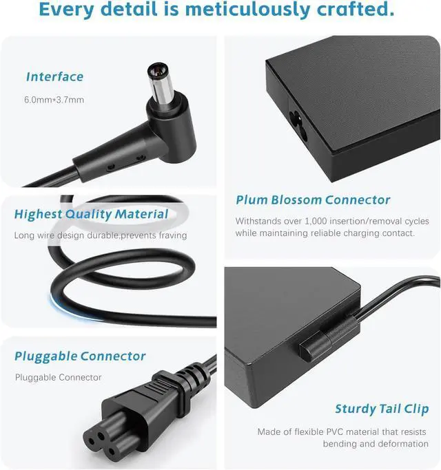 Alt view image 6 of 7 - 200W Laptop Charger Compatible with AsusTUF Gaming A15 FA506IH FA5061U A14 FA401WV FA401UV FA401UU,ROG Zephyrus G15 GA503 GA503RMG14 GA4011U GA401IV GA4011I GA401IH ADP-200JB D AC Adapter