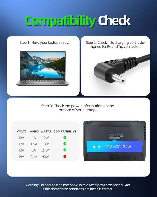 Alt view image 4 of 7 - 12V 2A Laptop Charger Compatible with Gateway GWTC116-2BK GWTC116-2BL GWTN156-11BK GWNC21524-BL GWTN141-5BK GWTN141-1BK SAW30A-120-2000U GWTC116 GWTN116 GWTN133 GWTN141 GWTN156 Model Power Cord