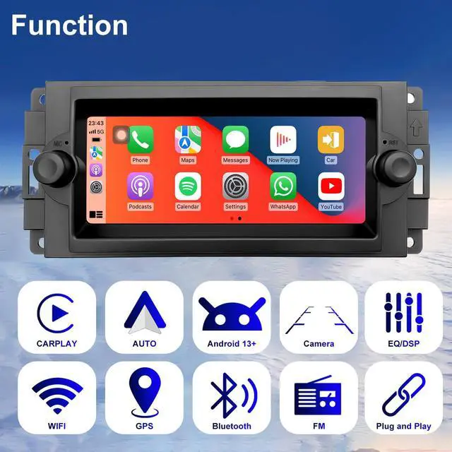 Alt view image 3 of 7 - Car Radio for Dodge Ram 1500/2500/3500 2006-2008, Dakota 2005-2007, Durango 2004-2009, Chrysler 300C/300 Jeep Grand Cherokee 2005-2007, 6.86'' Touchscreen Stereo Carplay Android Auto GPS FM BT Camera