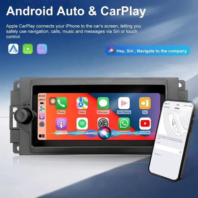 Alt view image 4 of 7 - Car Radio for Dodge Ram 1500/2500/3500 2006-2008, Dakota 2005-2007, Durango 2004-2009, Chrysler 300C/300 Jeep Grand Cherokee 2005-2007, 6.86'' Touchscreen Stereo Carplay Android Auto GPS FM BT Camera