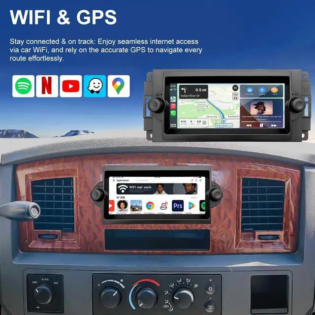 Alt view image 5 of 7 - Car Radio for Dodge Ram 1500/2500/3500 2006-2008, Dakota 2005-2007, Durango 2004-2009, Chrysler 300C/300 Jeep Grand Cherokee 2005-2007, 6.86'' Touchscreen Stereo Carplay Android Auto GPS FM BT Camera