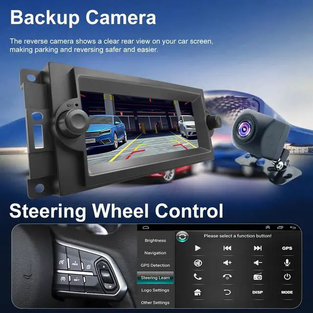 Alt view image 6 of 7 - Car Radio for Dodge Ram 1500/2500/3500 2006-2008, Dakota 2005-2007, Durango 2004-2009, Chrysler 300C/300 Jeep Grand Cherokee 2005-2007, 6.86'' Touchscreen Stereo Carplay Android Auto GPS FM BT Camera