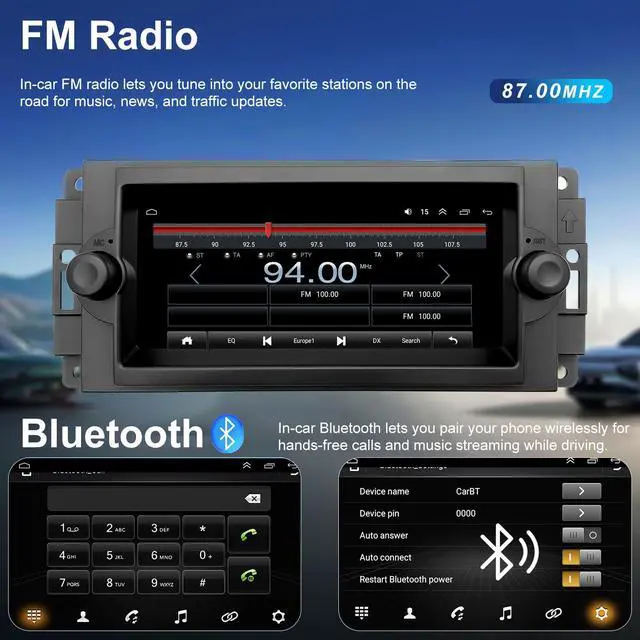 Alt view image 7 of 7 - Car Radio for Dodge Ram 1500/2500/3500 2006-2008, Dakota 2005-2007, Durango 2004-2009, Chrysler 300C/300 Jeep Grand Cherokee 2005-2007, 6.86'' Touchscreen Stereo Carplay Android Auto GPS FM BT Camera