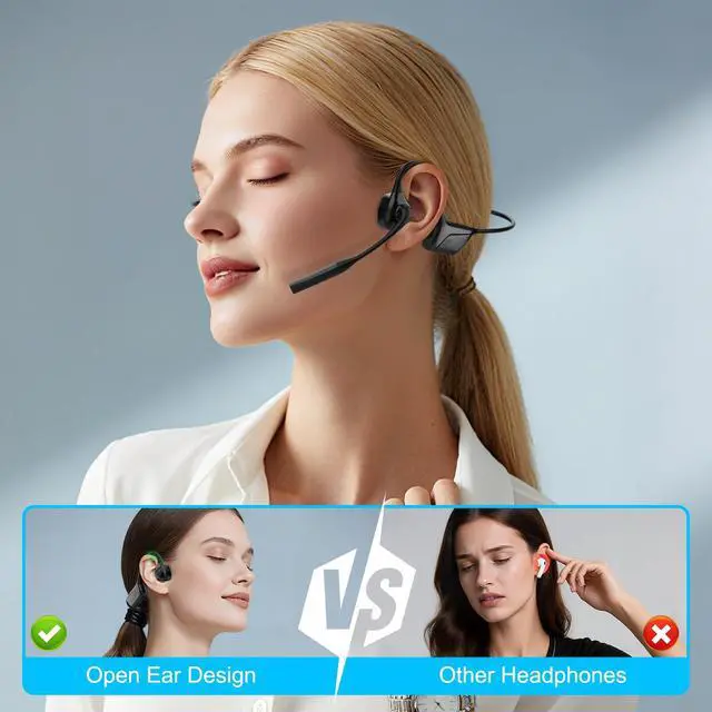 Alt view image 2 of 7 - Open-Ear Headphones with Mic, Bluetooth Headphones,Truck Driver Headset | Wireless Bluetooth Headset with Noise Canceling Mic & Mute Button for Work Calls Sports, Drive and Meetings
