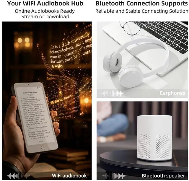 Alt view image 5 of 7 - Audiobook Player No Ads No Distractions, Bluetooth and WiFi, Loud Speaker, 4'' Screen Portable Audio Book Player for Kids, Built-in Ebook and Audiobook Apps, 35H Battery, Up to 1TB