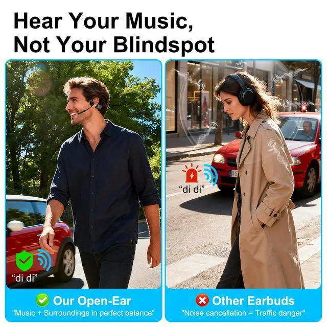 Alt view image 6 of 7 - Open-Ear Headphones with Mic, Bluetooth Headphones,Truck Driver Headset | Wireless Bluetooth Headset with Noise Canceling Mic & Mute Button for Work Calls Sports, Drive and Meetings