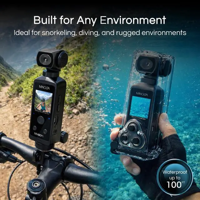 Alt view image 4 of 4 - MN4KP1 4K 16MP Waterproof Pocket Camcorder, WiFi Action Cam (Black) | Includes a carrying case and neck strap for comfortable viewing and easy transport
