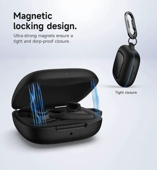 Alt view image 3 of 6 - for SHOKZ OpenFit Air Case Cover, Magnetic Locking Cases for SHOKZ OpenFit Air Open-Ear Headphones, Protective Bumper Cover with Carabiner & Keyring for OpenFit Air Earbuds (2024), Black