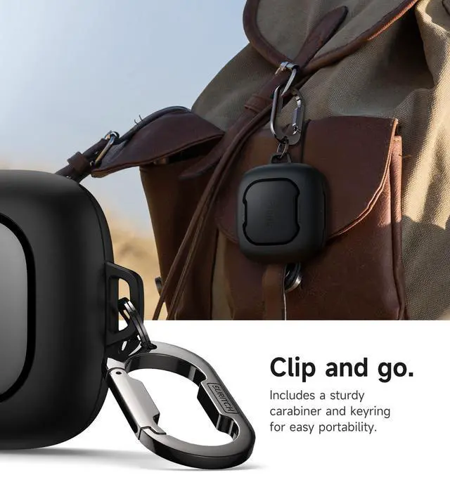 Alt view image 4 of 6 - for SHOKZ OpenFit Air Case Cover, Magnetic Locking Cases for SHOKZ OpenFit Air Open-Ear Headphones, Protective Bumper Cover with Carabiner & Keyring for OpenFit Air Earbuds (2024), Black