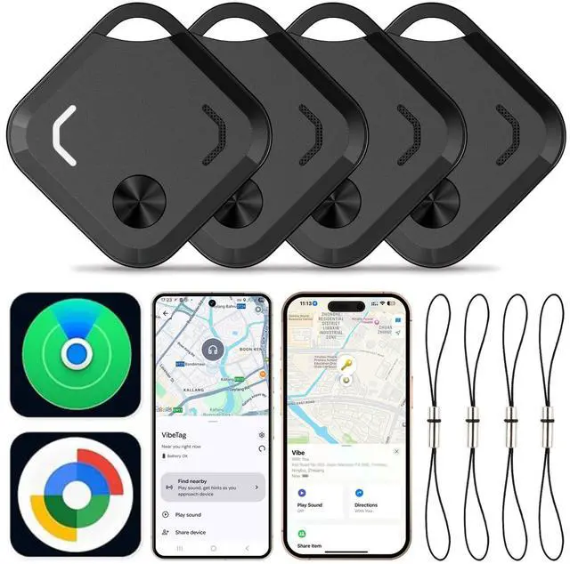 Main image of Dual-System Bluetooth Tracker Tags for Android & iOS, 4 Pack | Works with Apple Find My or Google Find Hub, Dual-System Bluetooth Item Finder for Keys, Luggage, Backpacks and Wallets