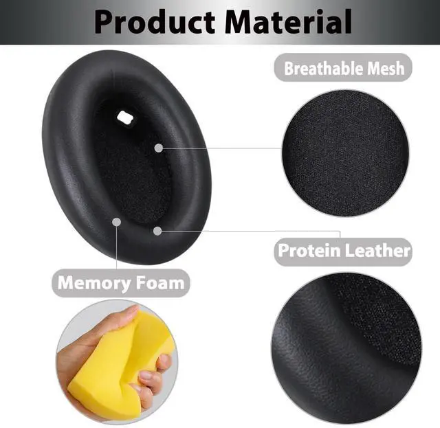 Alt view image 3 of 7 - XM4 Replacement Ear Pads for Sony WH-1000XM4 Headphones - Black | Soft Protein Leather & High-Density Memory Foam Earpads for Sony WH1000XM4, Without Affecting Sensor