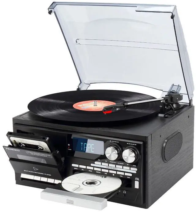 Main image of EU Plug 9 in 1 Record Player Bluetooth 3 Speed Turntable Built in Speakers AM FM Radio CD Cassette USB SD Playback Remote Control