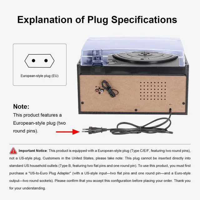 Alt view image 2 of 7 - EU Plug 9 in 1 Record Player Bluetooth 3 Speed Turntable Built in Speakers AM FM Radio CD Cassette USB SD Playback Remote Control