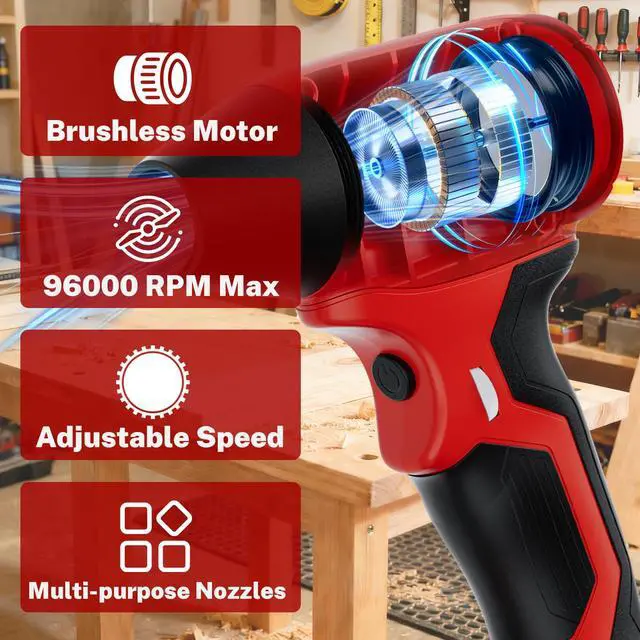 Alt view image 2 of 6 - Cordless Dust Blower Compatible with Milwaukee M18 18V Battery, Handhled Leaf Blower Electric Compressed Air Duster Turbo Jet Fan with Nozzles for Blowing Leaves and Dust