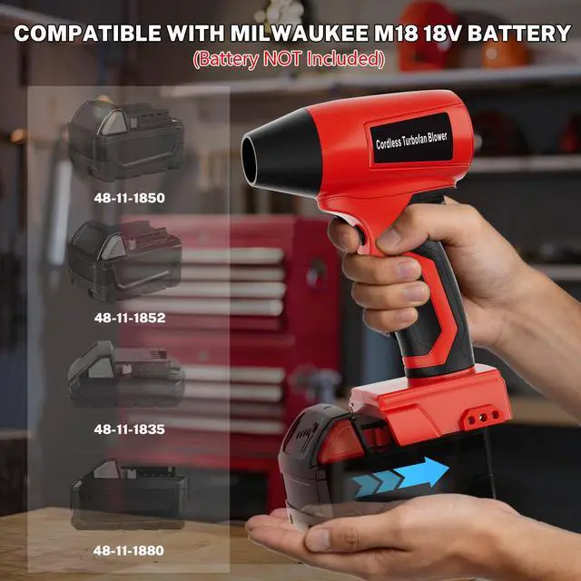 Alt view image 4 of 6 - Cordless Dust Blower Compatible with Milwaukee M18 18V Battery, Handhled Leaf Blower Electric Compressed Air Duster Turbo Jet Fan with Nozzles for Blowing Leaves and Dust