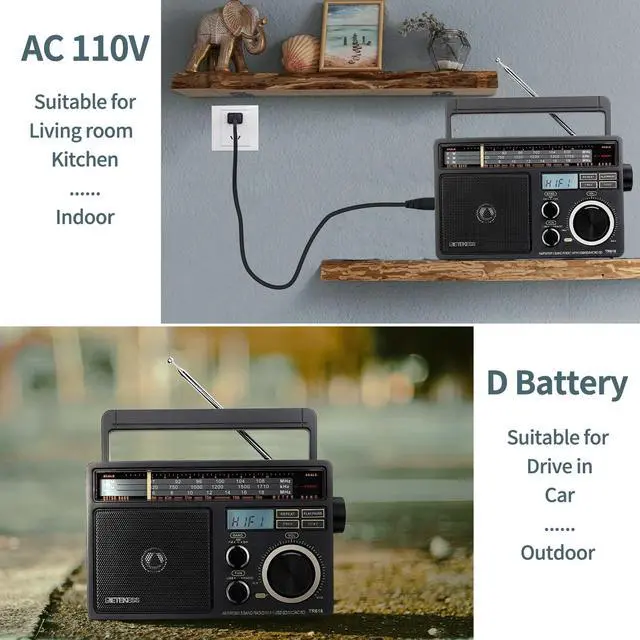 Alt view image 5 of 7 - TR618 AM FM Radio Plug in Wall, Portable Shortwave Radios (Black) | for Home, Kitchen,Drive in,SD/Micro SD, USB Flash Drive, Best Reception