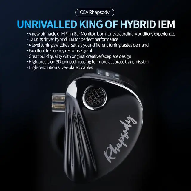 Alt view image 2 of 7 - Rhapsody 4-Mode Tuning Switch in-Ear Monitor Headphones, 2DD+4BA Hybrid Gaming IEM, HiFi Bass Wired Earphones for Audiophiles, Musicians & Singers