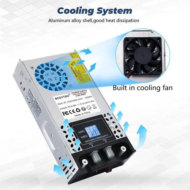 Alt view image 6 of 7 - AC to DC Converter 48V DC Power Supply Adjustable 0-48V 0-12.5A SMPS Max 600W Switching Power Supply for Led Strip, Motor Pump, CCTV, 3D Printer, Lab Computer