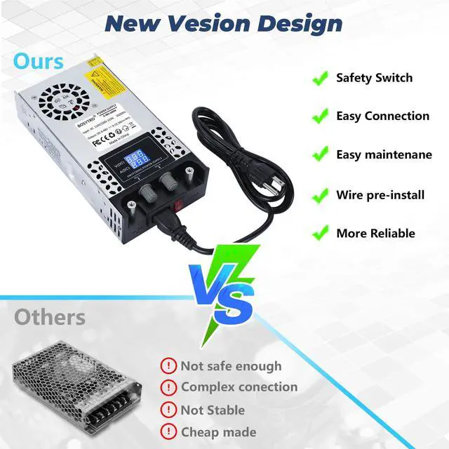 Alt view image 5 of 7 - AC to DC Converter 48V DC Power Supply Adjustable 0-48V 0-12.5A SMPS Max 600W Switching Power Supply for Led Strip, Motor Pump, CCTV, 3D Printer, Lab Computer