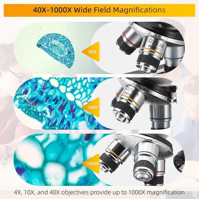 Alt view image 2 of 7 - Compound Monocular Microscope SW200DL with 40X-1000X Magnification, Dual Light, Precision Fine Focus, Wide-Field 25X Eyepiece and Cordless Capability for Student Beginner