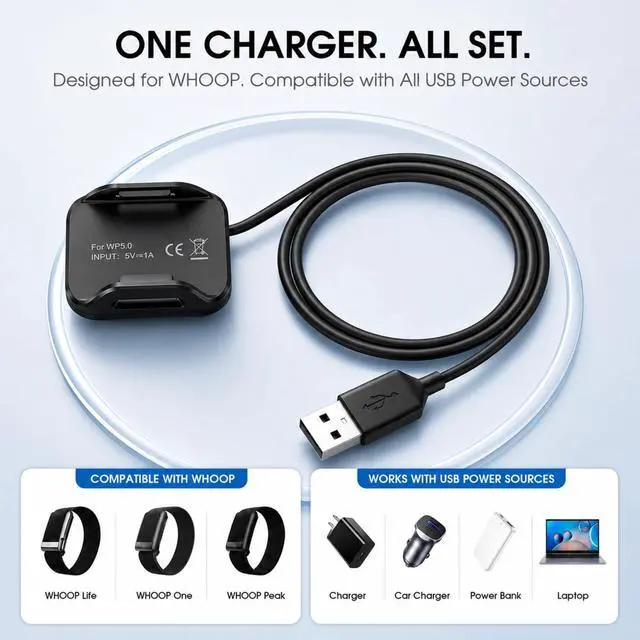 Alt view image 2 of 7 - Charger Compatible with Whoop 5.0 One, Peak, Life/Whoop MG Basic Charger, 3.3 Ft/1m USB-A Portable Charging Cable for Whoop 5.0/MG, Not Compatible with WHOOP4.0