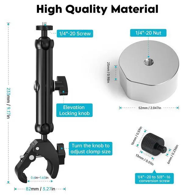 Alt view image 2 of 7 - ® Clamp Mount for Starlink Mini and Starlink Mini X | Adjustable Aluminum Pole Bracket,1/4" & 3/8" Threads, 0.6"-1.57" Clamp, Tool-Free Setup for RV, Roof Rack, Boat & Pipe