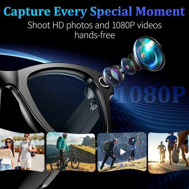 Alt view image 2 of 7 - AI Smart Glasses with 8MP Camera, 1080P Video & HD Photo, Bluetooth Audio, AI Voice Assistant, Real-Time Translation, Object Recognition, Noise-Cancel Calls, Photochromic +2 Sunglasses Lenses