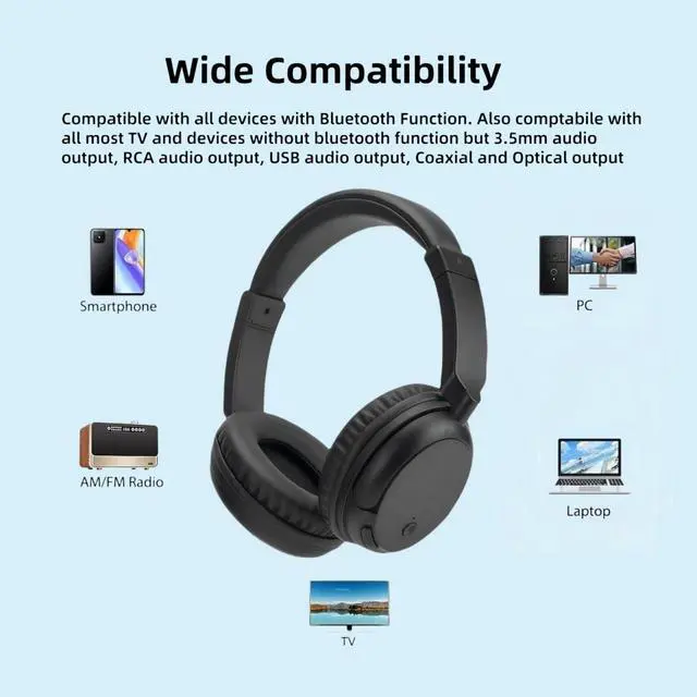Alt view image 6 of 7 - Wireless Headphones for TV, Bluetooth5.3 Over Ear Headphone with RM Radio Function, Lightweight Wireless TV Headset for Seniors, 30Hrs Playtime, No Audio Delay Blutooth Headsets for TV,Phone,Computer