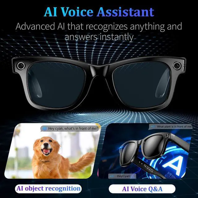 Alt view image 3 of 7 - AI Smart Glasses with 8MP Camera, 1080P Video & HD Photo, Bluetooth Audio, AI Voice Assistant, Real-Time Translation, Object Recognition, Noise-Cancel Calls, Photochromic +2 Sunglasses Lenses