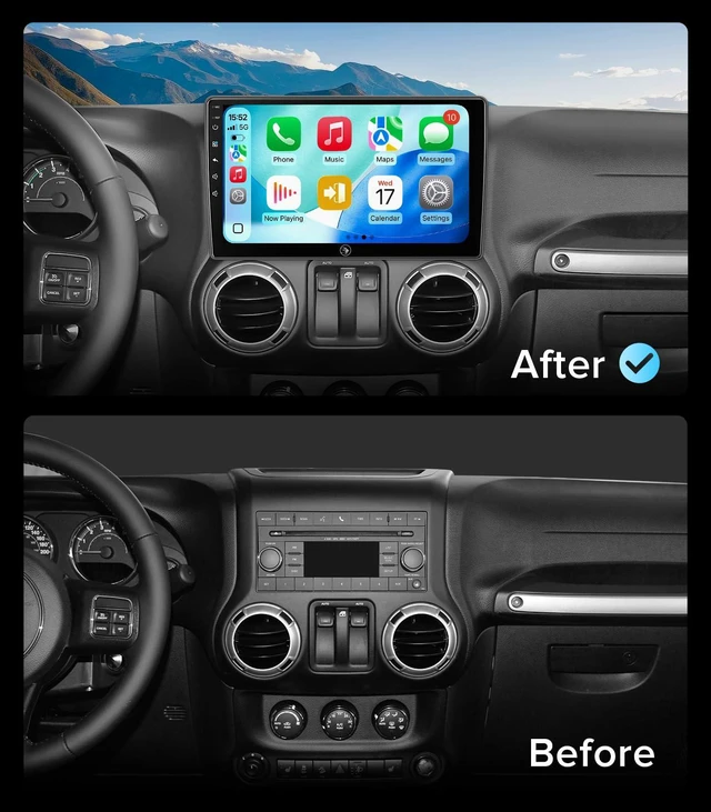 Alt view image 3 of 7 - QLED Linux Stereo for Jeep Wrangler JK Dodge Ram 07-18 CarPlay Auto | Fits Ram 09-12, 3-Sec Fast Boot Linux, Sunlight QLED for Open-Top Driving, 1080P Backup Cam, Retains SWC, Plug & Play
