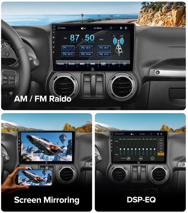 Alt view image 7 of 7 - QLED Linux Stereo for Jeep Wrangler JK Dodge Ram 07-18 CarPlay Auto | Fits Ram 09-12, 3-Sec Fast Boot Linux, Sunlight QLED for Open-Top Driving, 1080P Backup Cam, Retains SWC, Plug & Play