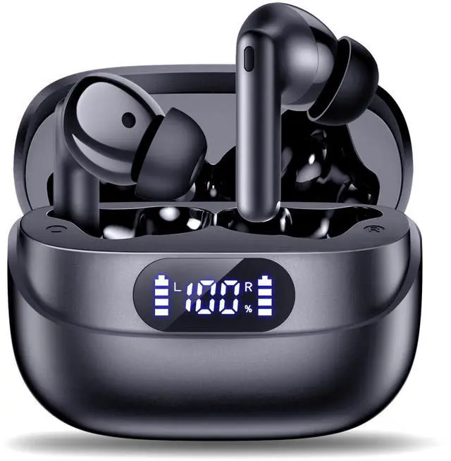 Main image of Wireless Earbuds, 42H Playtime Bluetooth 5.3 Headphones, HiFi Stereo Call Noise Cancelling Earbuds, IPX7 Waterproof Stereo in-Ear Earphones with LED Display for iOS Android (Black)