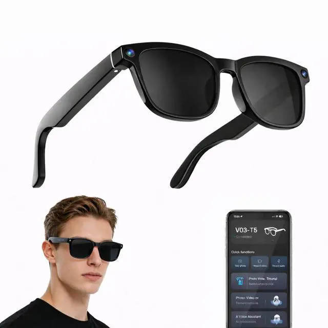 Main image of Al Smart Glasses for Women and Men, Smart Glasses with Camera and Bluetooth, Real-Time Translation Glasses with Speakers, 8MP HD Recording Glasses, Open-Ear Smart Sunglasses for Travel, Work, Driving