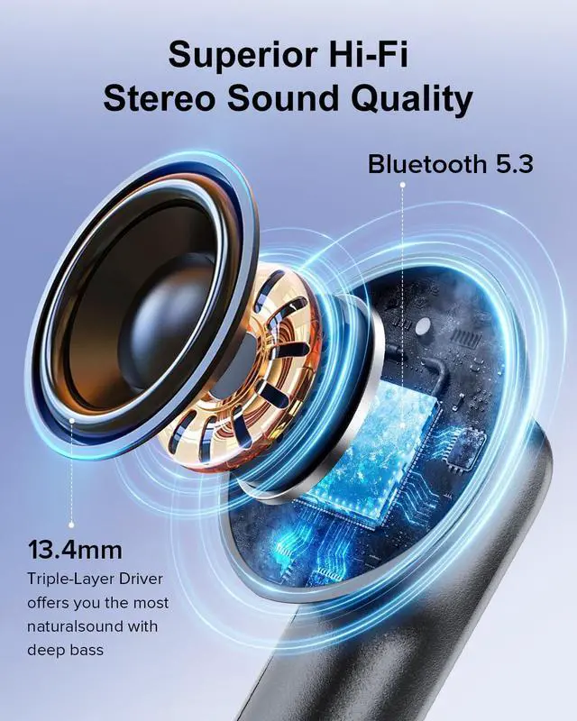 Alt view image 6 of 7 - Wireless Earbuds, 42H Playtime Bluetooth 5.3 Headphones, HiFi Stereo Call Noise Cancelling Earbuds, IPX7 Waterproof Stereo in-Ear Earphones with LED Display for iOS Android (Black)