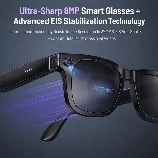 Alt view image 3 of 7 - Al Smart Glasses for Women and Men, Smart Glasses with Camera and Bluetooth, Real-Time Translation Glasses with Speakers, 8MP HD Recording Glasses, Open-Ear Smart Sunglasses for Travel, Work, Driving
