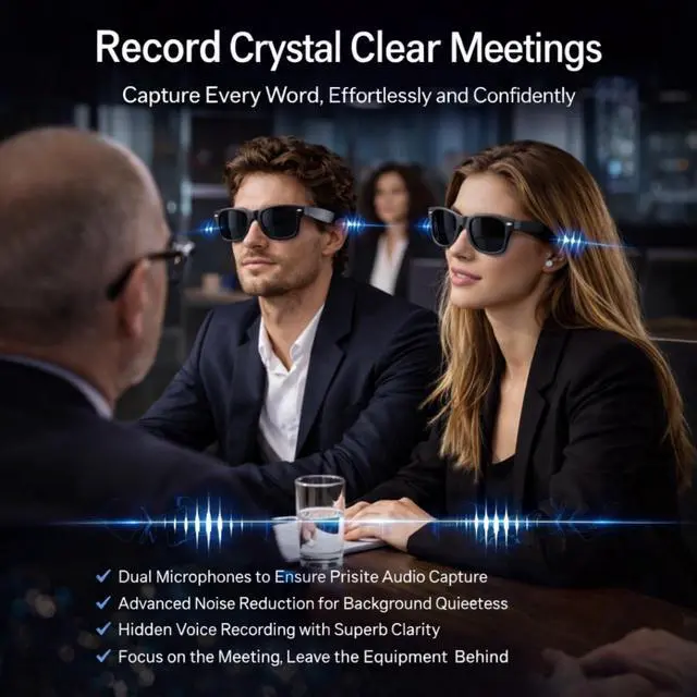 Alt view image 5 of 7 - Al Smart Glasses for Women and Men, Smart Glasses with Camera and Bluetooth, Real-Time Translation Glasses with Speakers, 8MP HD Recording Glasses, Open-Ear Smart Sunglasses for Travel, Work, Driving