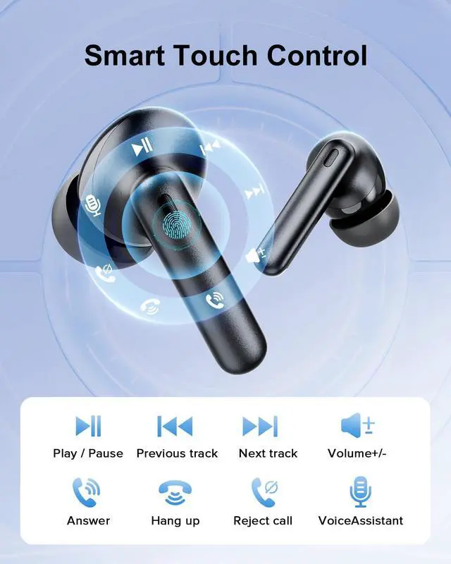 Alt view image 7 of 7 - Wireless Earbuds, 42H Playtime Bluetooth 5.3 Headphones, HiFi Stereo Call Noise Cancelling Earbuds, IPX7 Waterproof Stereo in-Ear Earphones with LED Display for iOS Android (Black)