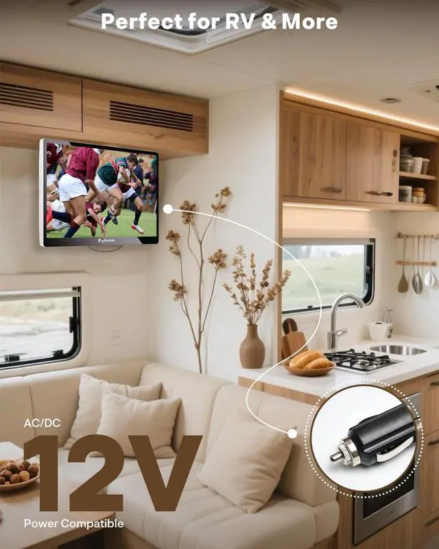 Alt view image 7 of 7 - 15.6" Under Cabinet Kitchen TV, Non-Smart 1080P FHD Small TV, Foldable with 90° Rotation, 178° Wide Viewing Angle, 12V Compatible for RV & Camper, HDMI USB RF Ports